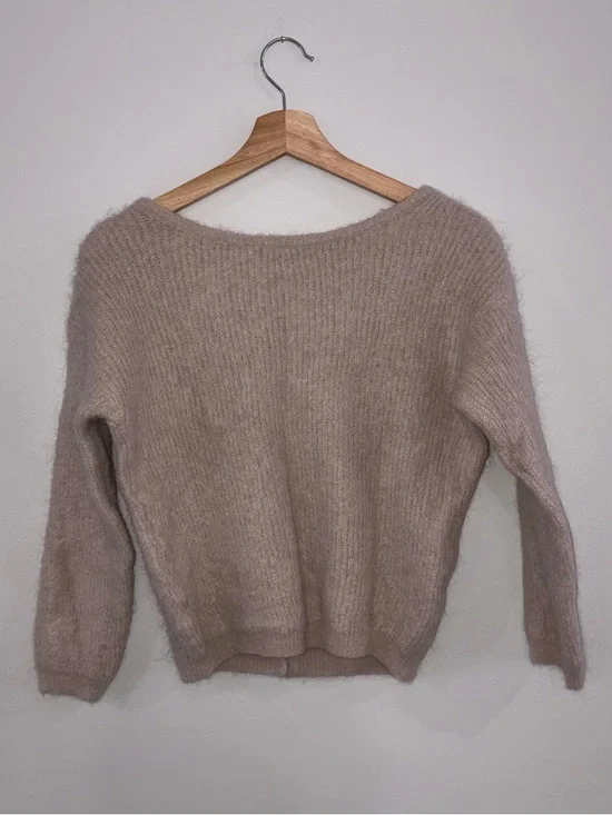 Simons Taupe Fuzzy Button-Up Cardigan - Picture 2 of 3